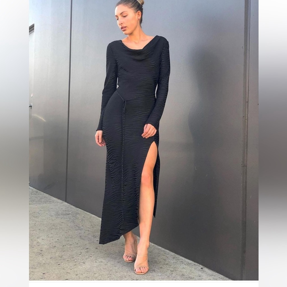 MOSSMAN TAKE BACK THE NIGHT BLACK DRESS long Elegant slit Long Sleeve 4